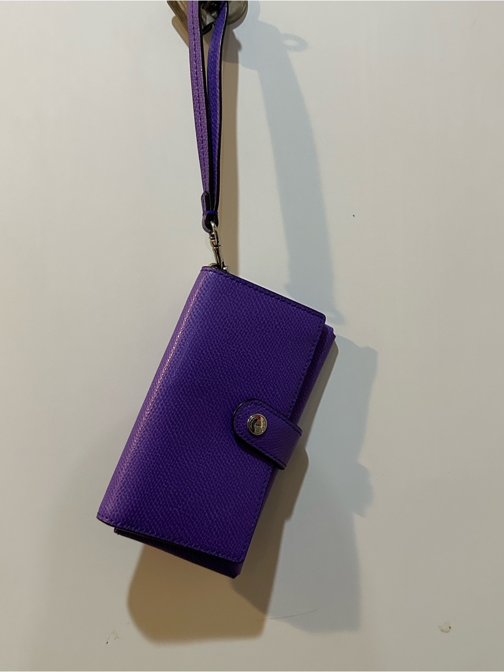 Coach Purple Leather Wristlet Phone Case with Strap